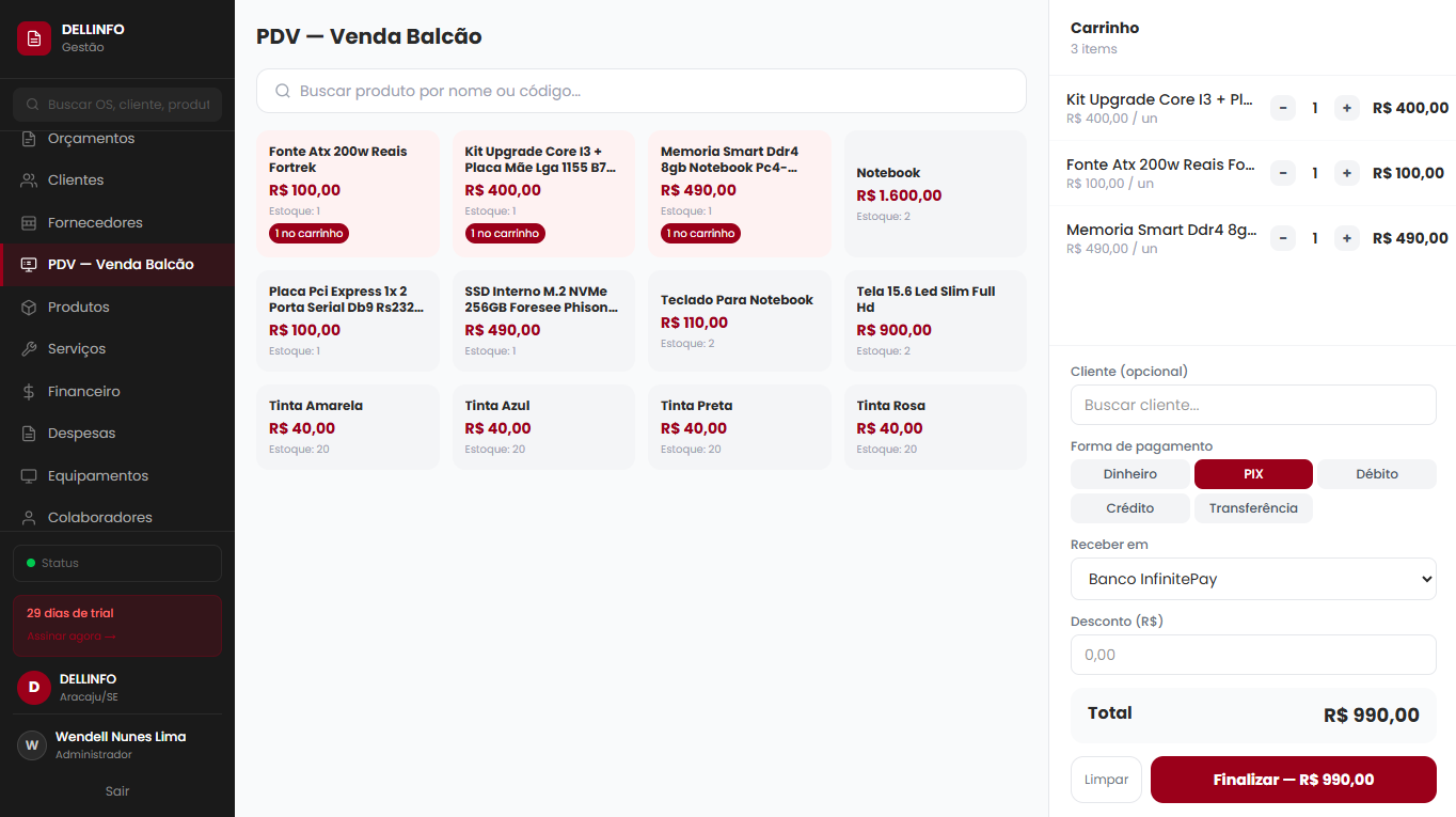 DELLINFO Gestão — PDV Venda Balcão