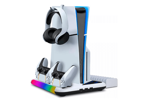 Suporte Cooler de Resfriamento RGB Carregador Controle Compatível com Console PS5 PS5 Slim Playstation - 01
